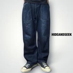 HIDEANDSEEK ファティーグデニムパンツ XL 日本製 ペイントペンキ HIDEANDSEEK ファティーグデニムパンツ XL 日本製 ペイントペンキ