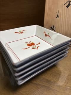 未使用箱入り橘吉 銘々皿 5枚セット 角皿 和食器