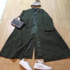 ロングコート　ノーカラー　カーキのサムネイル