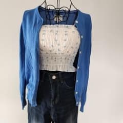 レディース ブルー 長袖 カーディガン 春夏秋服のサムネイル
