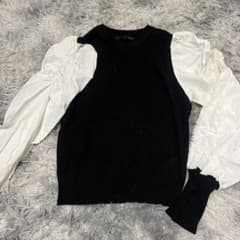 Heather パフスリーブニット ブラック・ホワイトのサムネイル