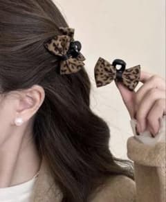 ヒョウ柄 リボン ミニヘアクリップ 2個セット ヘアアクセサリー レオパードのサムネイル