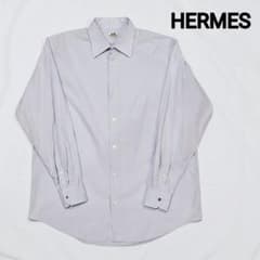HERMES エルメス シャツ セリエボタン 長袖 織柄あり サックスブルー