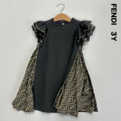 FENDI フェンディ☆ズッカ柄可愛い肩フリルワンピース 3Y ブラック
