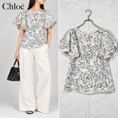 Chloé クロエ グラフィックフラワー ラッフルスリーブ ブラウス24SS 