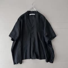 JS Luxe 40リネンワッシャー Vスキッパーシャツ フレンチリネン 黒