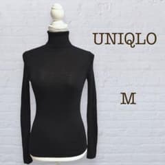 ユニクロ/メリノリブタートルネックセーター/長袖ニット/ウール100%/ブラック