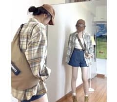 チェック柄 長袖シャツ コットン混紡のサムネイル