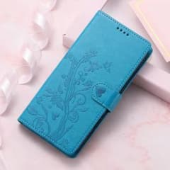iPhone 17 Pro 手帳型ケース ブルー 花柄 ストラップ付のサムネイル