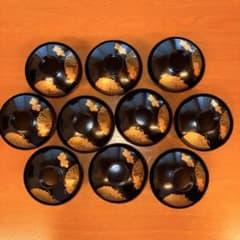 茶道具】木製漆椀 蓋付き10客セット 金彩 扇面文様 - メルカリ