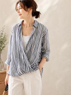 23区L LIBECO 麻100％ 2WAY リネンシャツ カシュクール 48のサムネイル