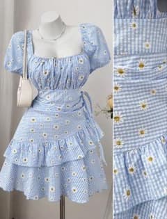 SHEIN ワンピースドレス ブルー花柄2XLのサムネイル
