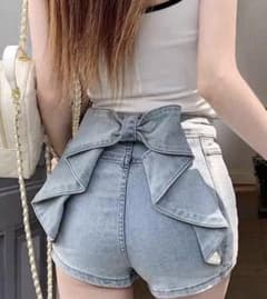 バックリボン デニムショートパンツのサムネイル