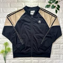 adidas 22年 トラックジャケット 黒金 XL 刺繍ロゴ ビッグサイズ