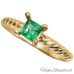 K18 ゴールド リング 指輪 エメラルド 0.23ct スクエアカット 高級ジ 