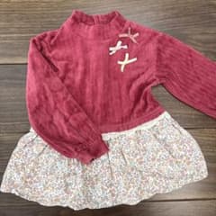 赤いリブニット花柄フリルチュニックのサムネイル