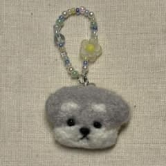 ハンドメイド 犬 シュナウザー ブローチ チャーム ビーズストラップ