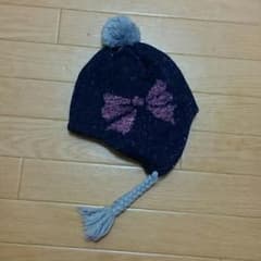 値下！ハッカ☆美品☆リボン柄ニット帽子のサムネイル