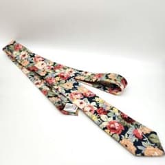 フローラルデザイン ネクタイ ネイビーカラーベース