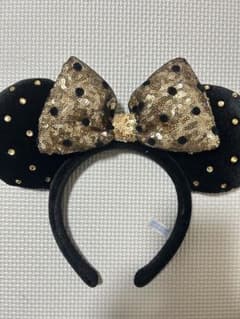 ミニーマウス風カチューシャ 黒と金のドット 水玉のサムネイル