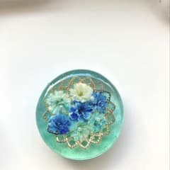 レジン　ヘアゴム　ゴールドパーツ　かすみ草　ブルー◡̈♥︎グリーン レジン ヘアゴム ゴールドパーツ かすみ草 ブルー◡̈♥︎グリーン