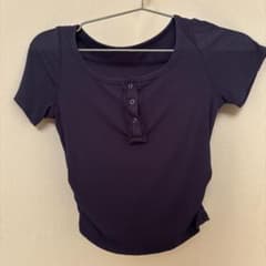 ヘンリーネック リブ 半袖Tシャツ ネイビーのサムネイル