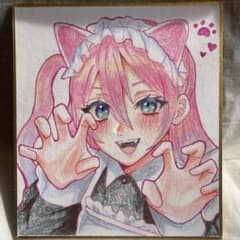 手描きイラスト 色紙 色鉛筆 オリジナル - メルカリ