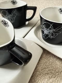 3セット コーヒーカップ お花 黒のサムネイル