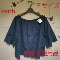 連休ゾロ目sale★earthコットンレーストップス★ネイビー★のサムネイル