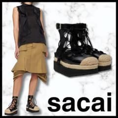sacai ブラック　エスパドリーユサンダル　レースアップ　厚底　37 sacai ブラック エスパドリーユサンダル レースアップ 厚底 37 - メルカリ