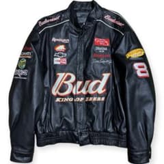 稀少 バドワイザー 本革 レザー レーシングジャケット XL ブラック 