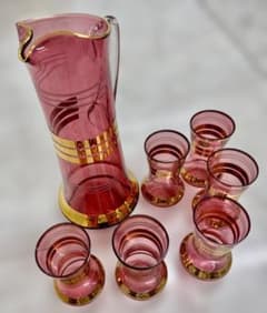 ヴィンテージBOHEMIA GLASS ピンクガラス一点もの Bohemia Glass ピッチャー グラスセット 金彩 ピンク - メルカリ