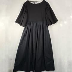 COS コス バックオープン パフスリーブ ギャザー 切替 ロングワンピース