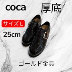 美品✨ 厚底 エナメルローファー ブラック ゴールドバックル 白ステッチのサムネイル