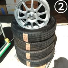 ②中古ダンロップ夏タイヤ155/65R14・中古マナレイアルミ 2本セット