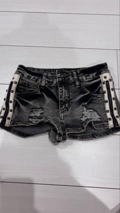 サイドライン スタッズ付き デニムショートパンツ Y2K 平成ギャル XS