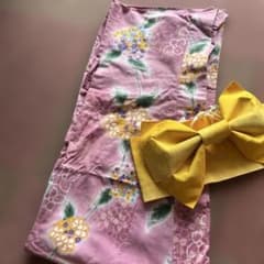 紫陽花柄浴衣と黄色い作り帯のセットのサムネイル