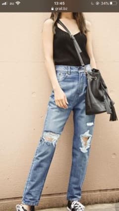 ハイウエストクラッシュテーパードデニムパンツのサムネイル