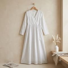 ヌキテパ インド製 綿100% カシュクール ロング ワンピース ストライプ
