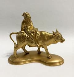 高村光雲 原型 老子の像 牛乗 賢人 金属製 金色塗装 置物 インテリア