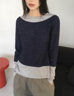レイヤード風 長袖トップス ネイビーのサムネイル