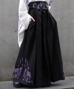 和風 刺繍入り ワイドパンツ ブラックのサムネイル