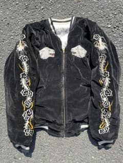 ジャケット・アウター 50s souvenir jacket THULE GREENLAND 1950's THULE GREENLAND SOUVENIR JACKET スカジャン 黒別珍