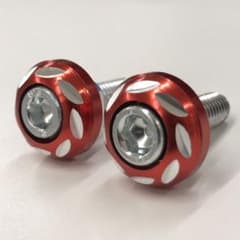 バイク、アルミ削り出しナンバーボルト&ナット（1台分2個）アルマイトレッドのサムネイル