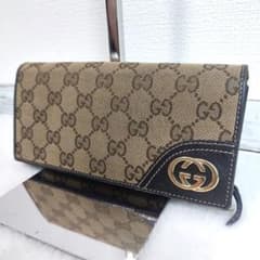 ✨極美品✨ グッチ 長財布 GGキャンバス インターロッキング 二つ折りブラウン ✨GUCCI✨グッチ GGキャンバス インターロッキングG 二つ折り長財布
