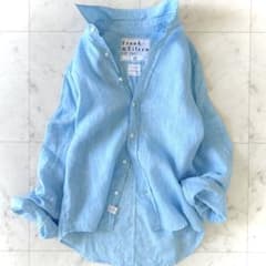 極美品*フランクアンドアイリーン Paul ポール リネン長袖シャツ 麻 ブルー 美品 フランク&アイリーン 