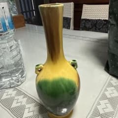 陶器 花瓶 一輪挿し 黄色 緑色 貫入 - メルカリ