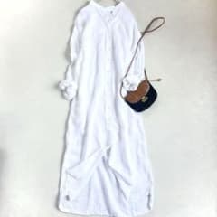 極美品 ファビアナフィリッピ モニーレ8列 リネン ロングワンピース イタリア製 美品 フィナモレ ノーカラーリネンロングワンピース 麻100% イタリア製