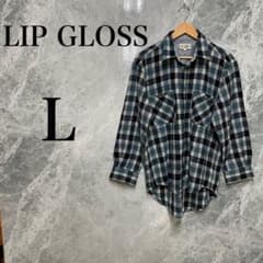 LIP GLOSS 남성 L 블루계 체크 셔츠 플란넬 두꺼운 상태좋음