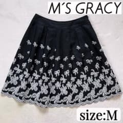 M'S GRACY エムズグレイシー リボン刺繍 フレアスカート ブラック 38